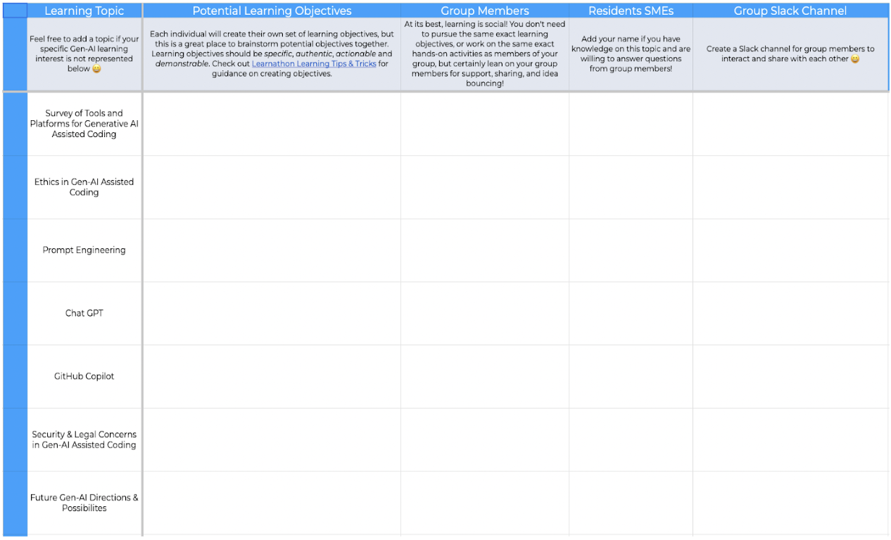 Sign-up sheet